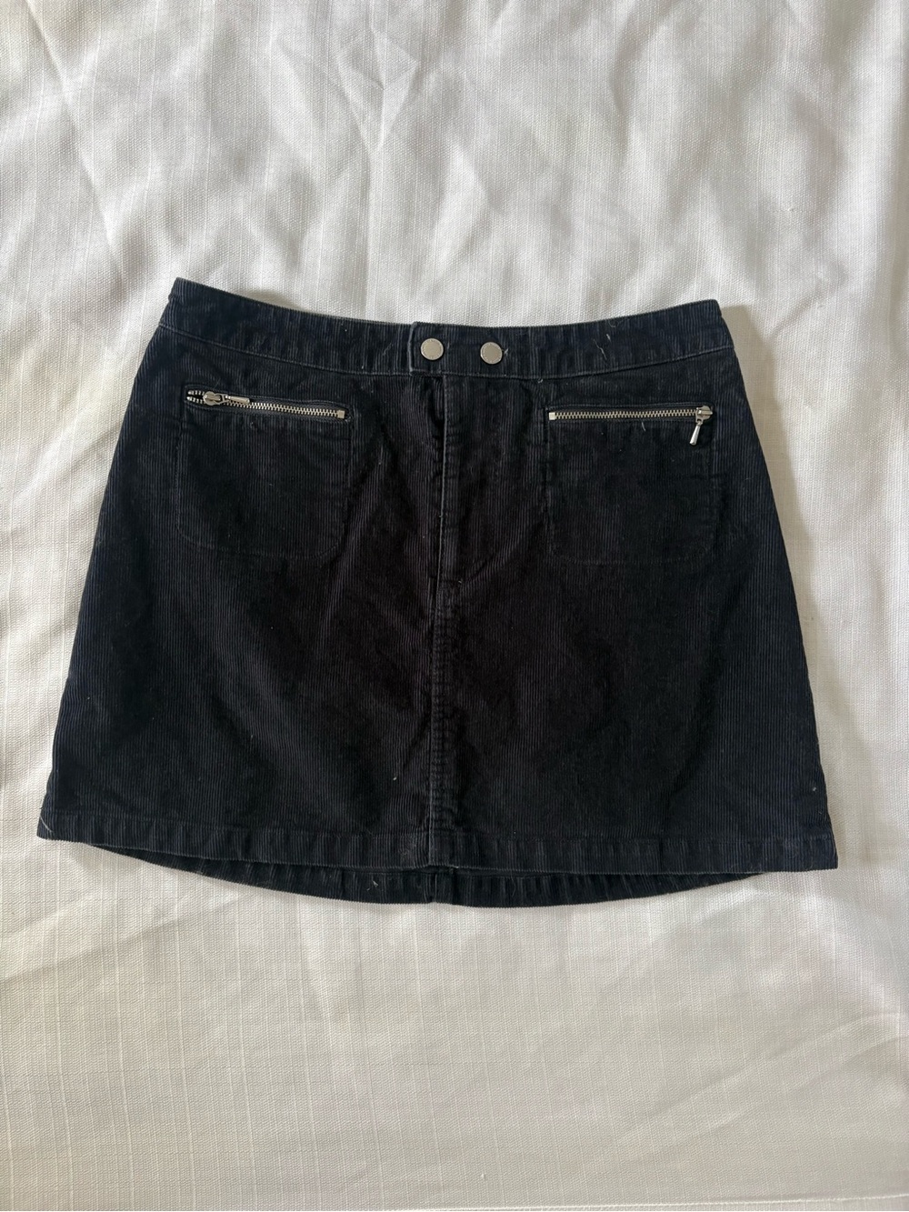 Abercrombie Navy Corduroy Mini Skirt with Front Zip Pockets